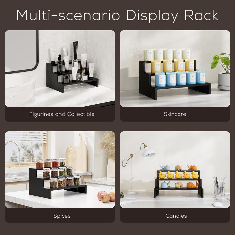 بروكاس منظم كولونيا خشبي للرجال من بروكيس، رافعات عرض منظم العطور من 3 طبقات، منظم حامل حامل كولونيا للرجال، رف رف كولونيا للعطور والشموع ومستحضرات التجميل على شكل كب كيك - أسود - Image 5